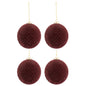 J-Line - Doos Van 4 Kerstballen - Velvet/Glas - Rood - Middelgroot