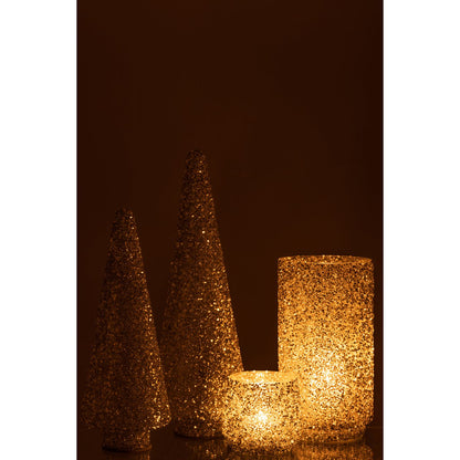 J-Line kerstboom glas zilver met glitter 39 cm, chique en sprankelende kerstdecoratie.