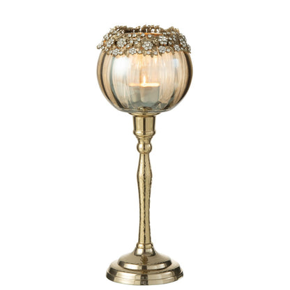 J-Line Kandelaar Viane van metaal en glas met gouden en bronzen afwerking, 33 cm hoog, elegante kaarsenhouder voor een sfeervolle ambiance in diverse interieurstijlen.