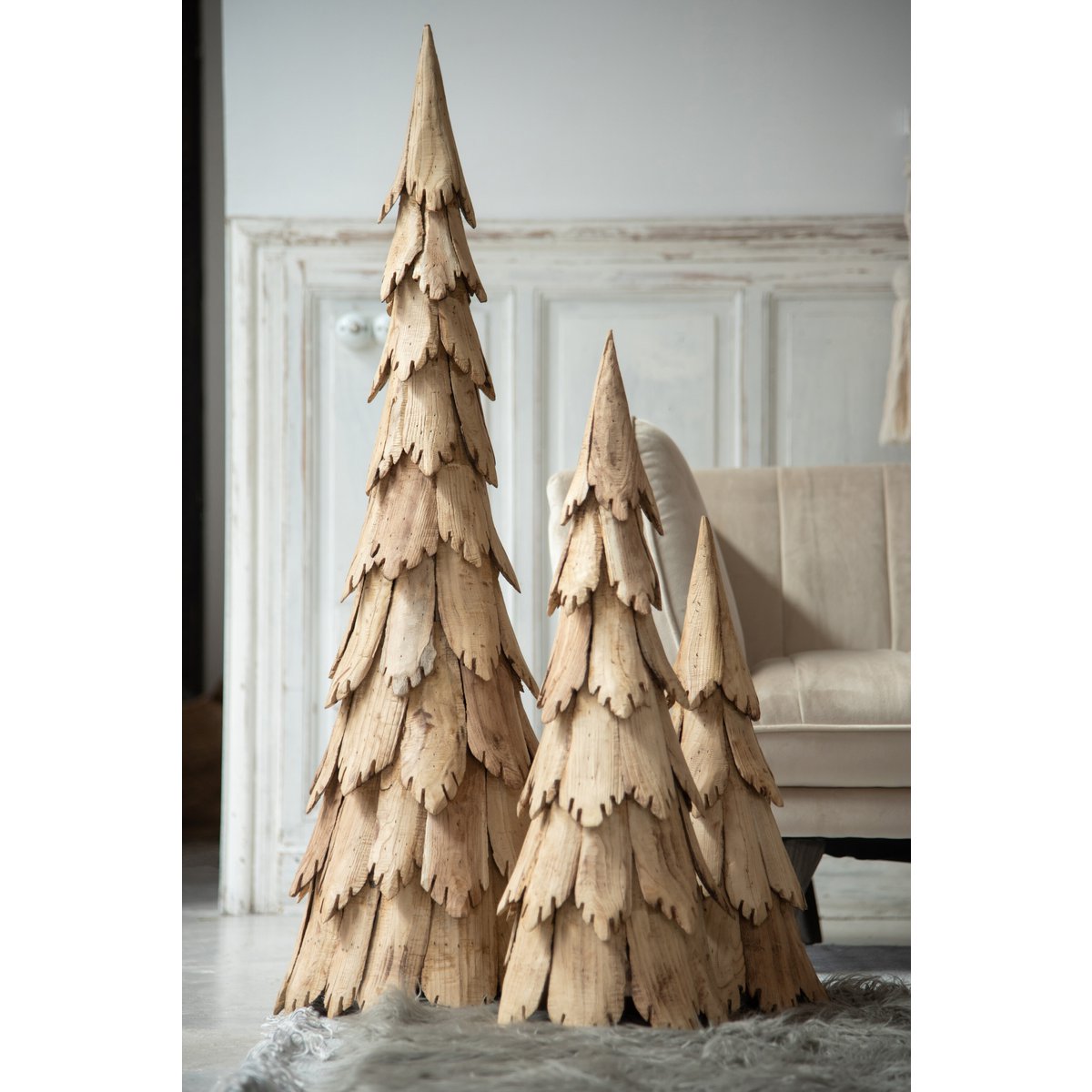 J-Line kerstboom hout naturel 80 cm, rustieke en minimalistische kerstdecoratie.