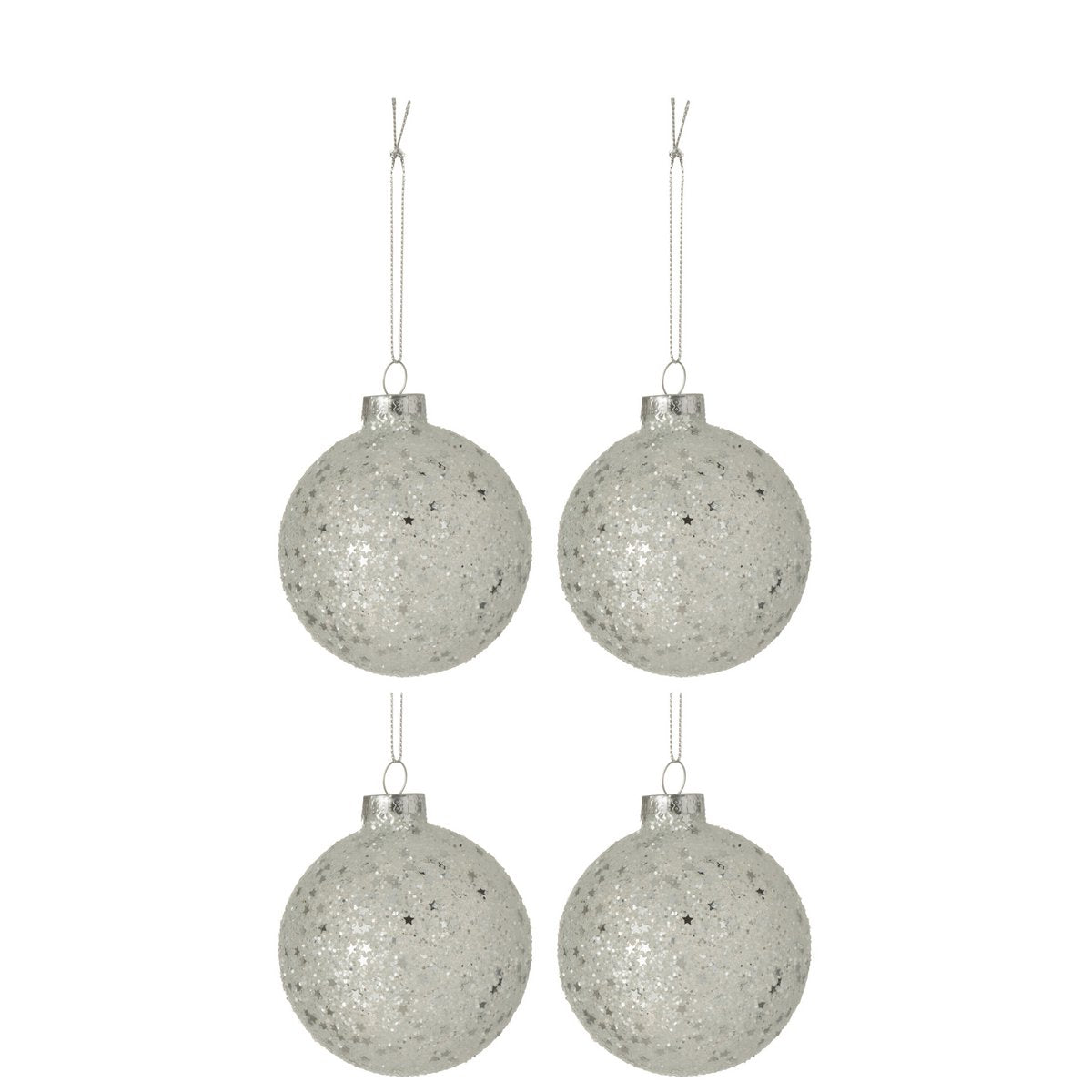 J-Line - Doos Van 4 Kerstballen - Glas - Zilver - Middelgroot