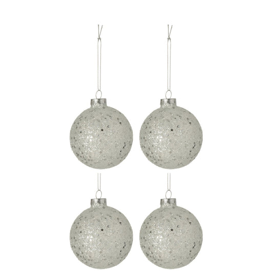 J-Line - Doos Van 4 Kerstballen - Glas - Zilver - Middelgroot