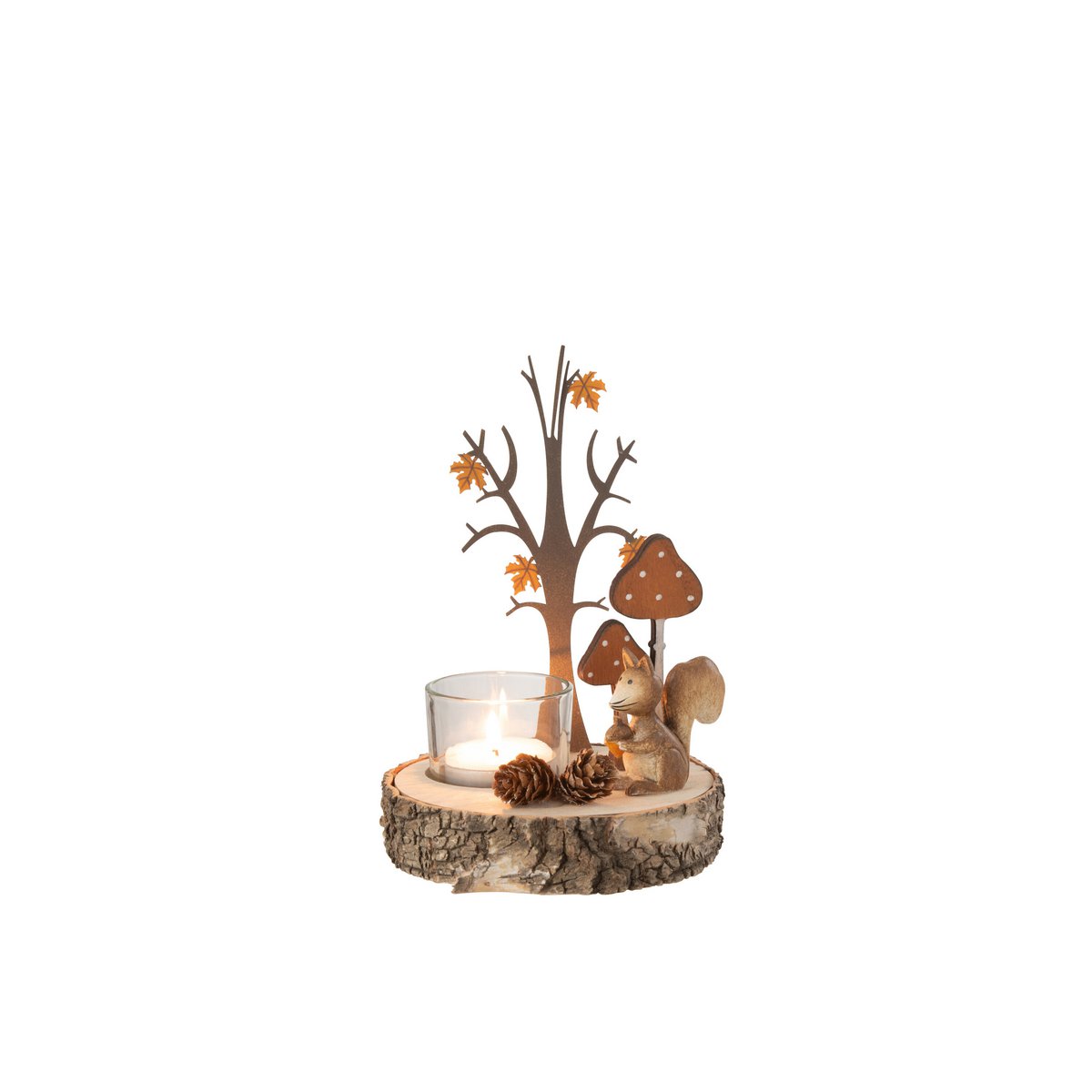 J-Line - Kaarsenhouder - Herfst - Metaal - Hout - 16cm