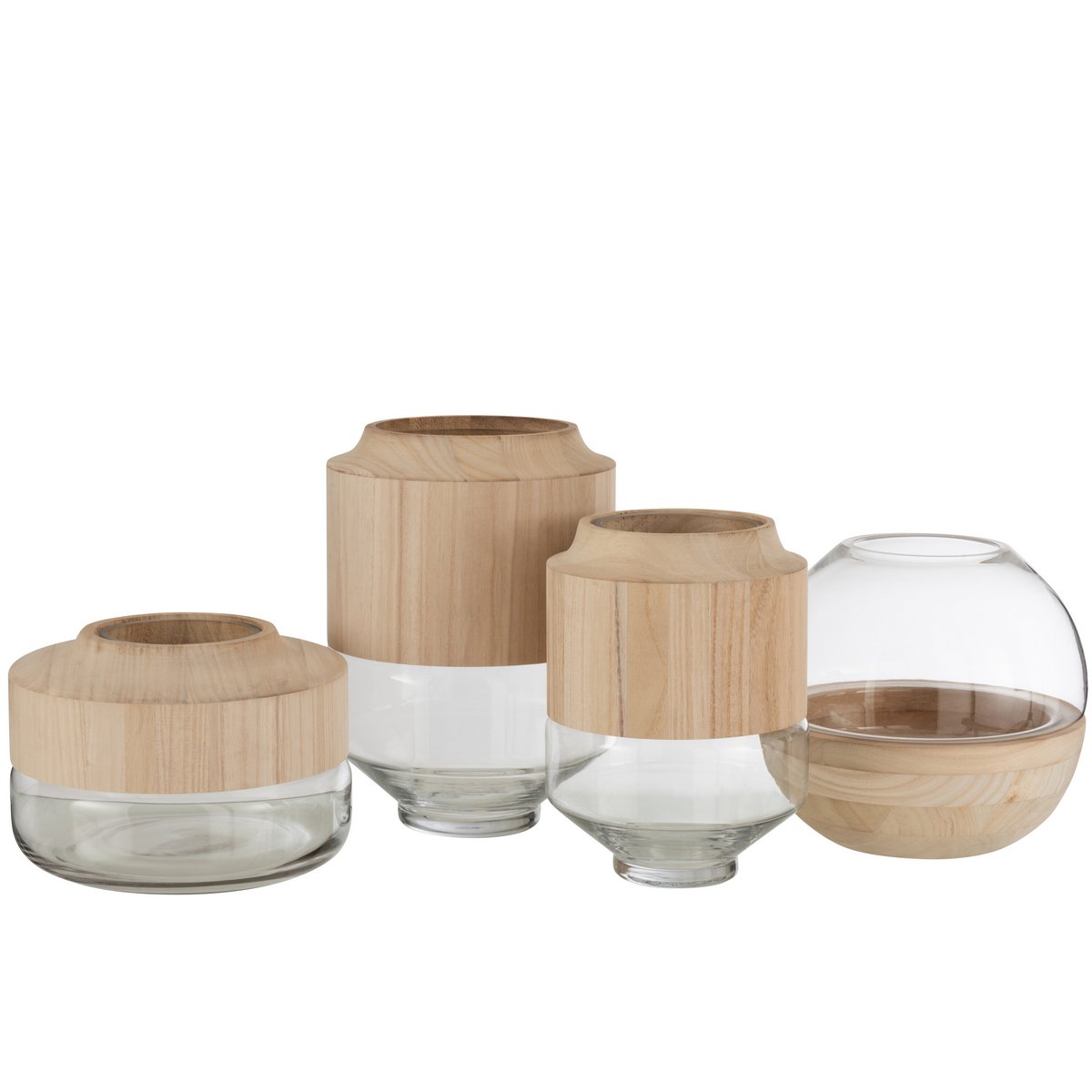 J-Line - Vaas Rond - Hout/Glas - Lichtbruin - 32.5cm