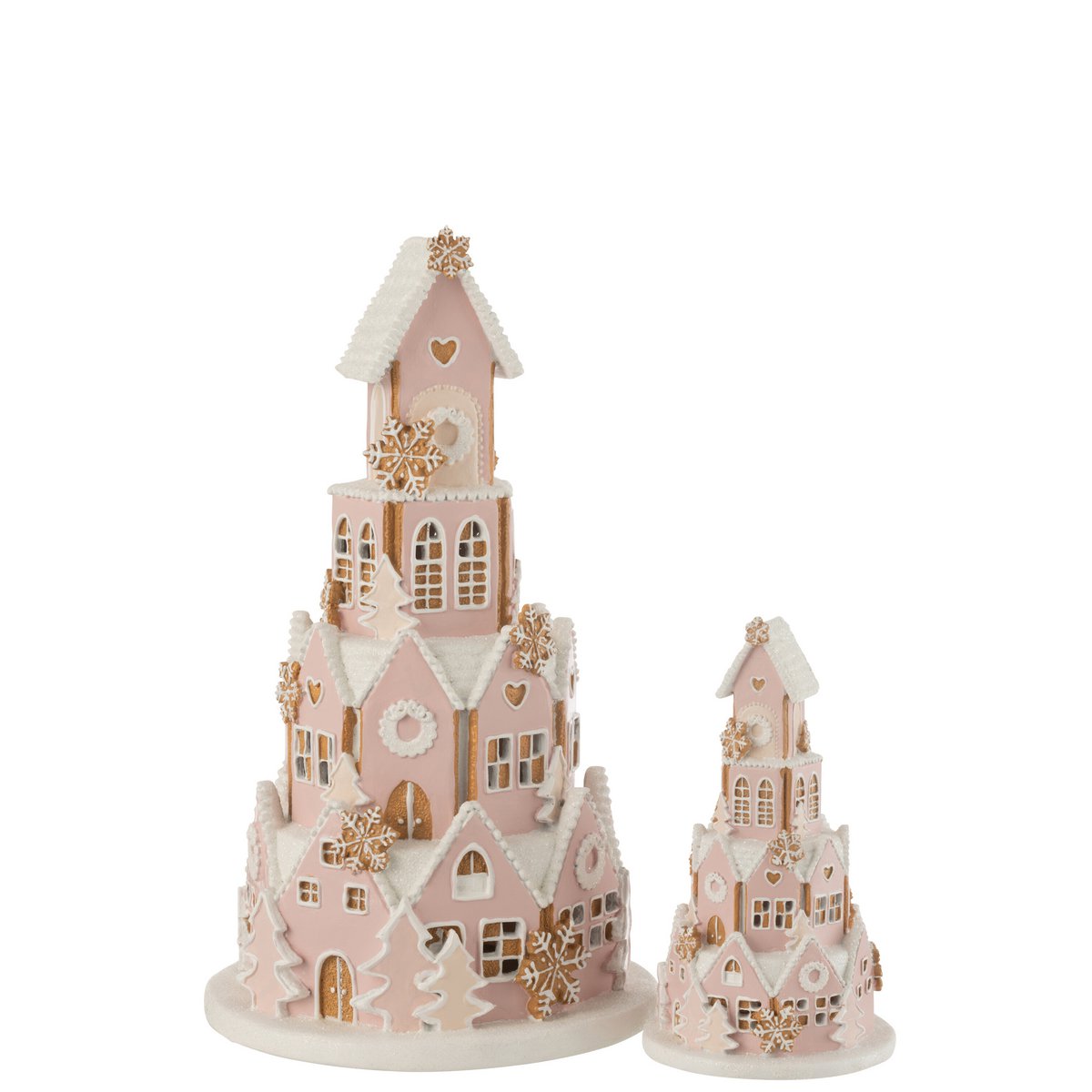 J-Line peperkoekhuis in roze/wit, 42 cm groot, kerstdecoratie in pastelkleuren, ideaal voor een feestelijke en nostalgische sfeer.