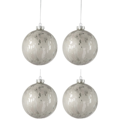 J-Line - Doos Van 4 Kerstballen - Glas - Antiek Zilver - Groot