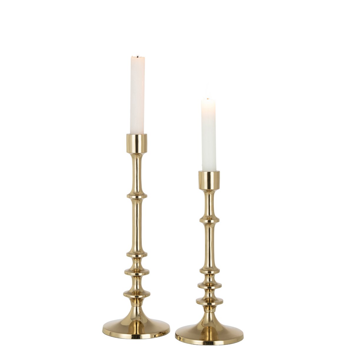 J-Line Kandelaar Set van 2, aluminium met gouden afwerking, elegant modern design voor luxe sfeer in huis.