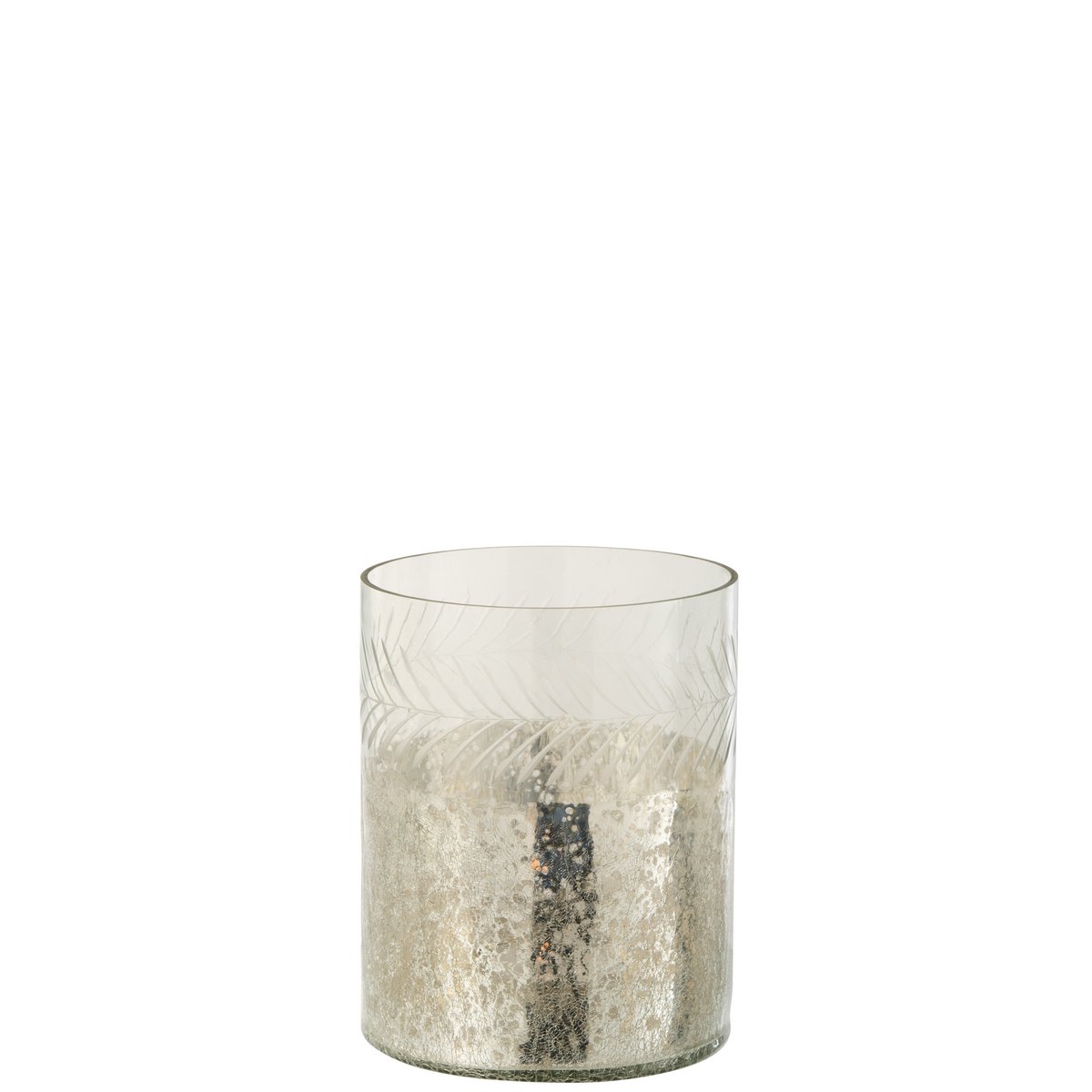 J-Line - Windlicht - Glas - Transparant/Zilver - 27.5cm