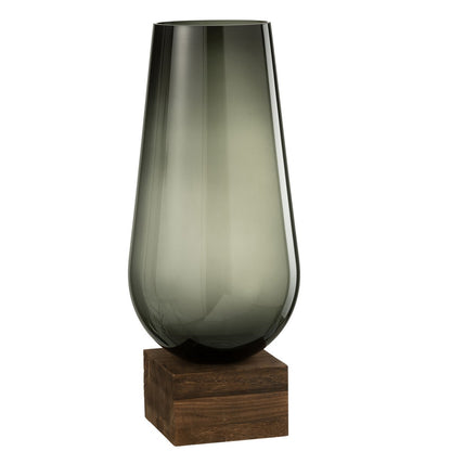 J-Line Vaas - Eno - Glas/Hout - Donkerbruin/Grijs - 59cm