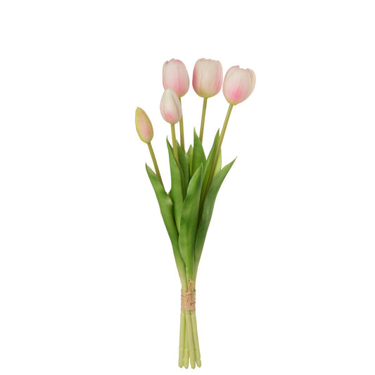 J-Line boeket tulpen, 5 stuks, lichtroze, medium, realistische kunstbloemen van PU.