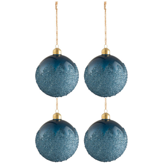 J-Line - Doos Van 4 Kerstballen - Glas - Mat - Blauw - Middelgroot