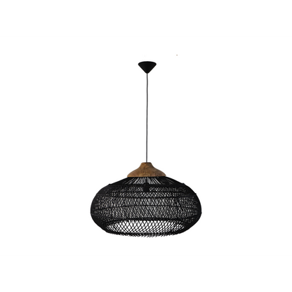 HSM Collection - Hanglamp Rotan - 65x65x40 - Zwart/Natuurlijk - Rotan/teak