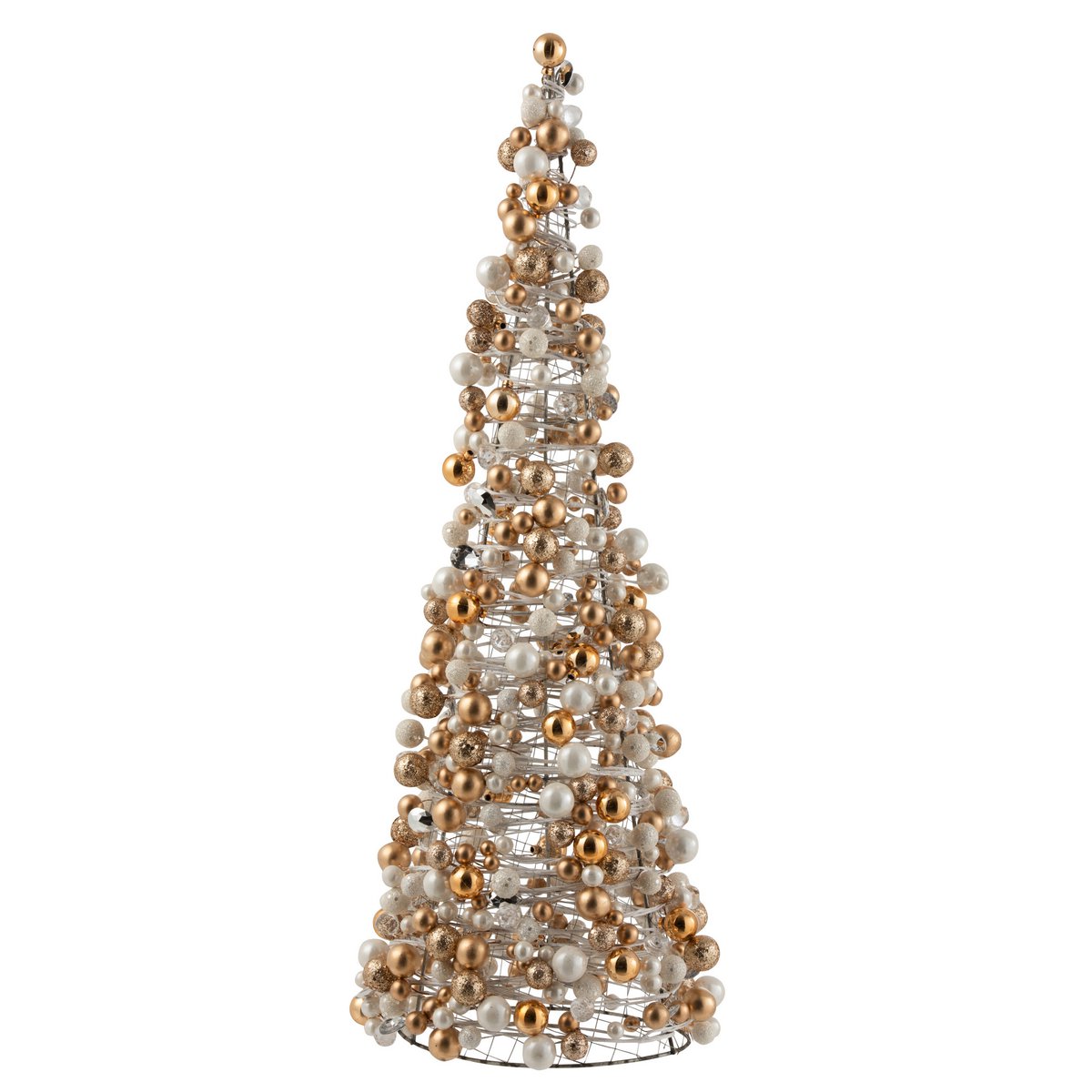 J-Line kerstboom van kunststof in ecru en goud, 70 cm, luxe en elegante kerstdecoratie.