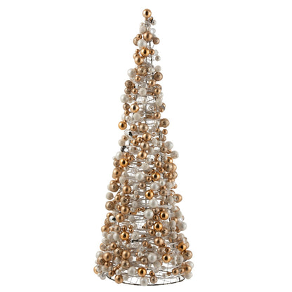 J-Line kerstboom van kunststof in ecru en goud, 70 cm, luxe en elegante kerstdecoratie.