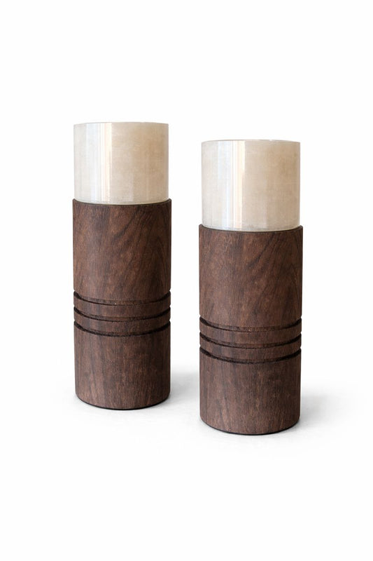 Houten Kandelaars - Set van 2 - Donkerbruin - Hout