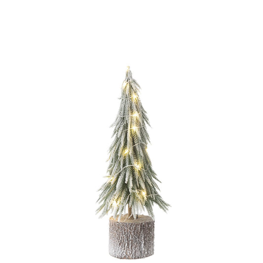 J-Line kerstboom, groen kunststof met sneeuw en LED lichtjes, 45 cm, compacte en sfeervolle kerstdecoratie.