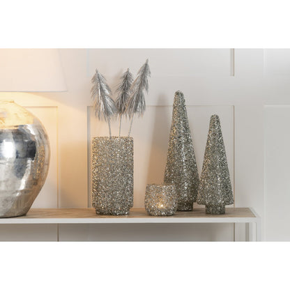 J-Line Kerstboom - Glas met Zilveren Glitter, 32 cm