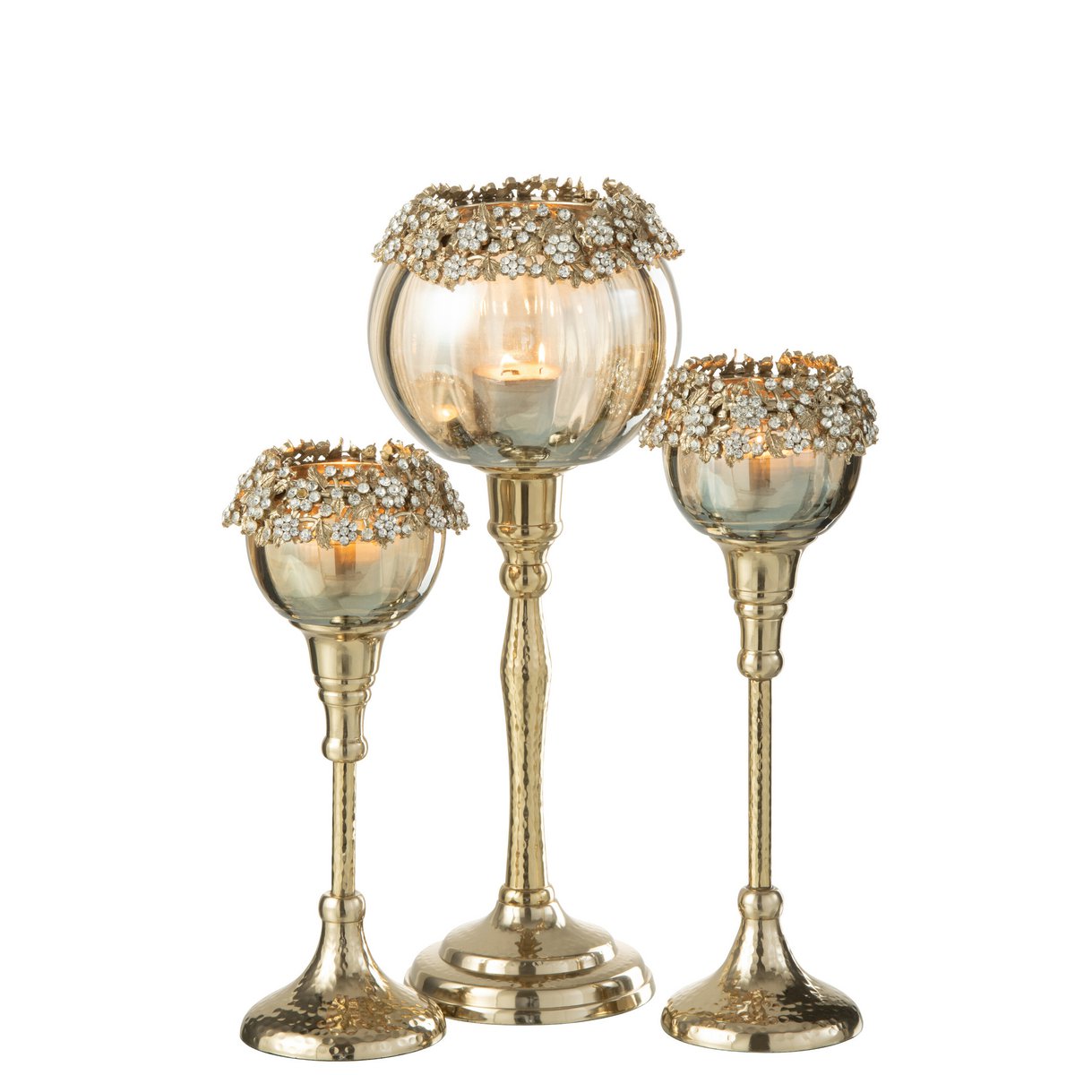 J-Line Kandelaar Viane van metaal en glas met gouden en bronzen afwerking, 33 cm hoog, elegante kaarsenhouder voor een sfeervolle ambiance in diverse interieurstijlen.