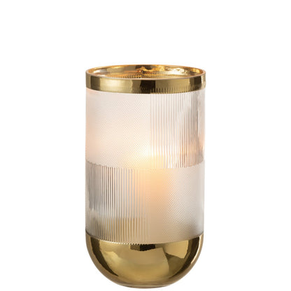 J-Line - Vaas/Windlicht - Glas - Transparant/Goud - 29cm