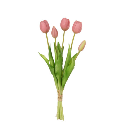 J-Line boeket tulpen, 5 stuks, roze, medium, levensechte kunstbloemen van PU.