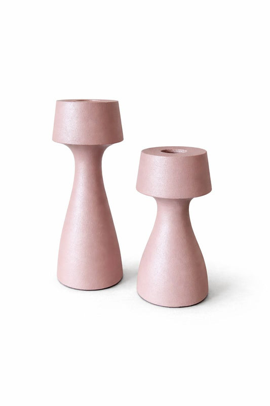 Branded by - Kandelaar set van 2 - Oud roze - Aluminium - 12/16cm