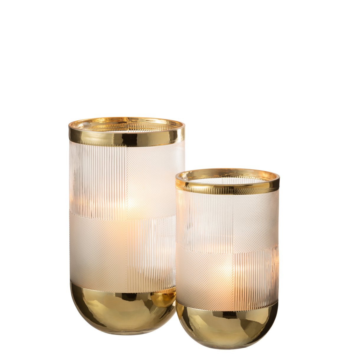 J-Line - Vaas/Windlicht - Glas - Transparant/Goud - 29cm