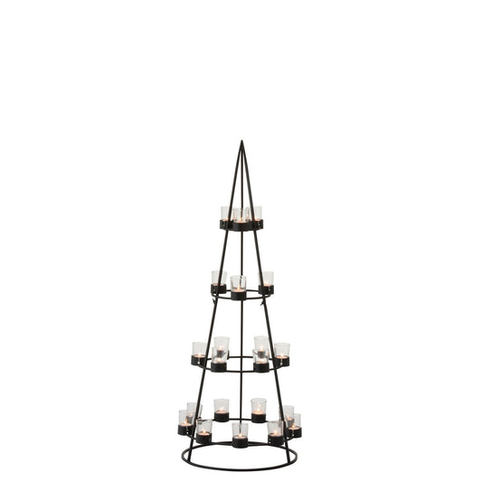 J-Line - Kaarshouder - Boom - Metaal/Glas - Zwart - 59cm