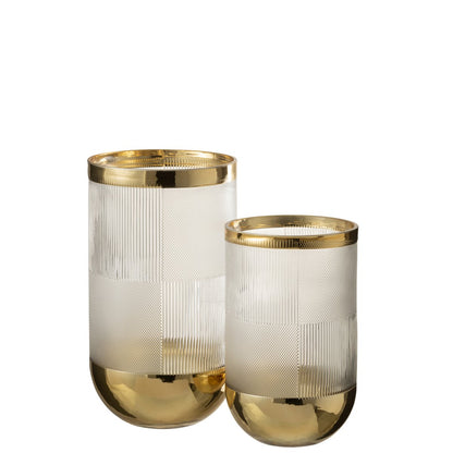 J-Line - Vaas/Windlicht - Glas - Transparant/Goud - 29cm