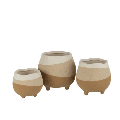 J-Line - Bloempot - Keramiek - Beige/lichtbruin - 18cm