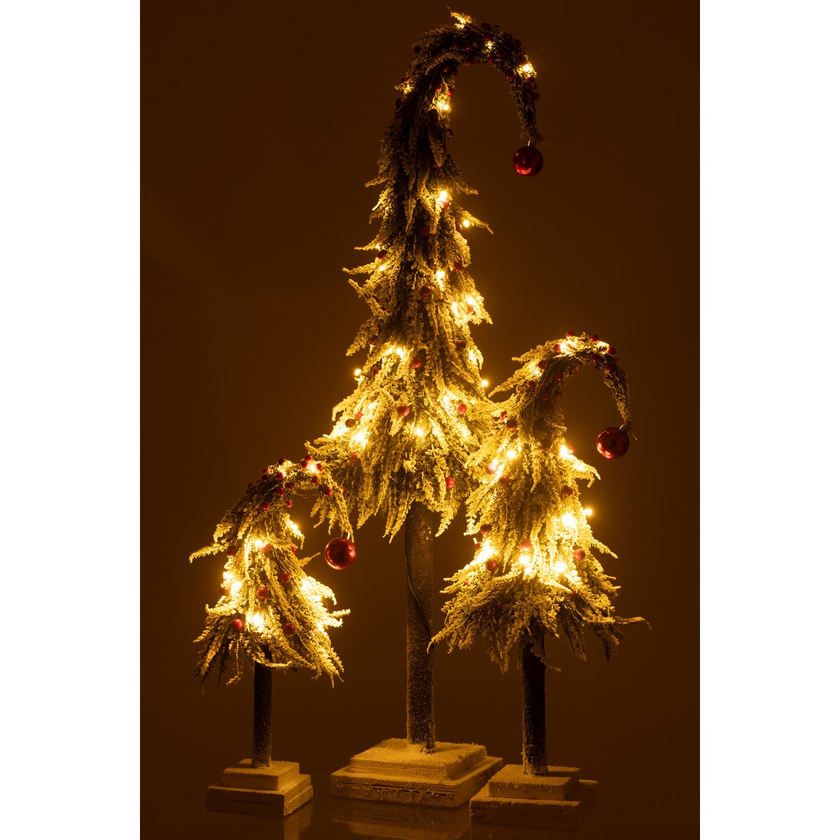 J-Line kerstboom met muts, LED lichtjes, kunststof sneeuw groen/rood, 100 cm, vrolijke kerstdecoratie voor grotere ruimtes.