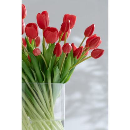 J-Line boeket met 7 grote tulpen in koraalroze, gemaakt van hoogwaardig materiaal, perfect als onderhoudsvrije en stijlvolle decoratie voor het interieur.