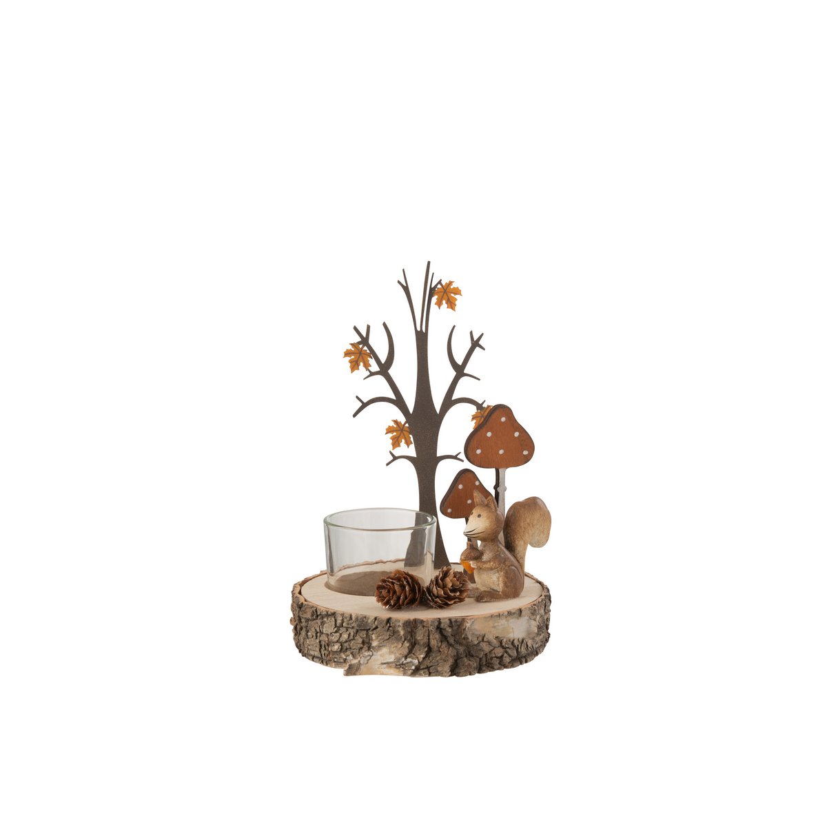 J-Line - Kaarsenhouder - Herfst - Metaal - Hout - 16cm