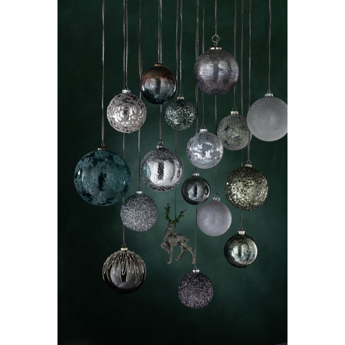 J-Line - Doos Van 4 Kerstballen - Glas - Glitter - Grijs - Groot