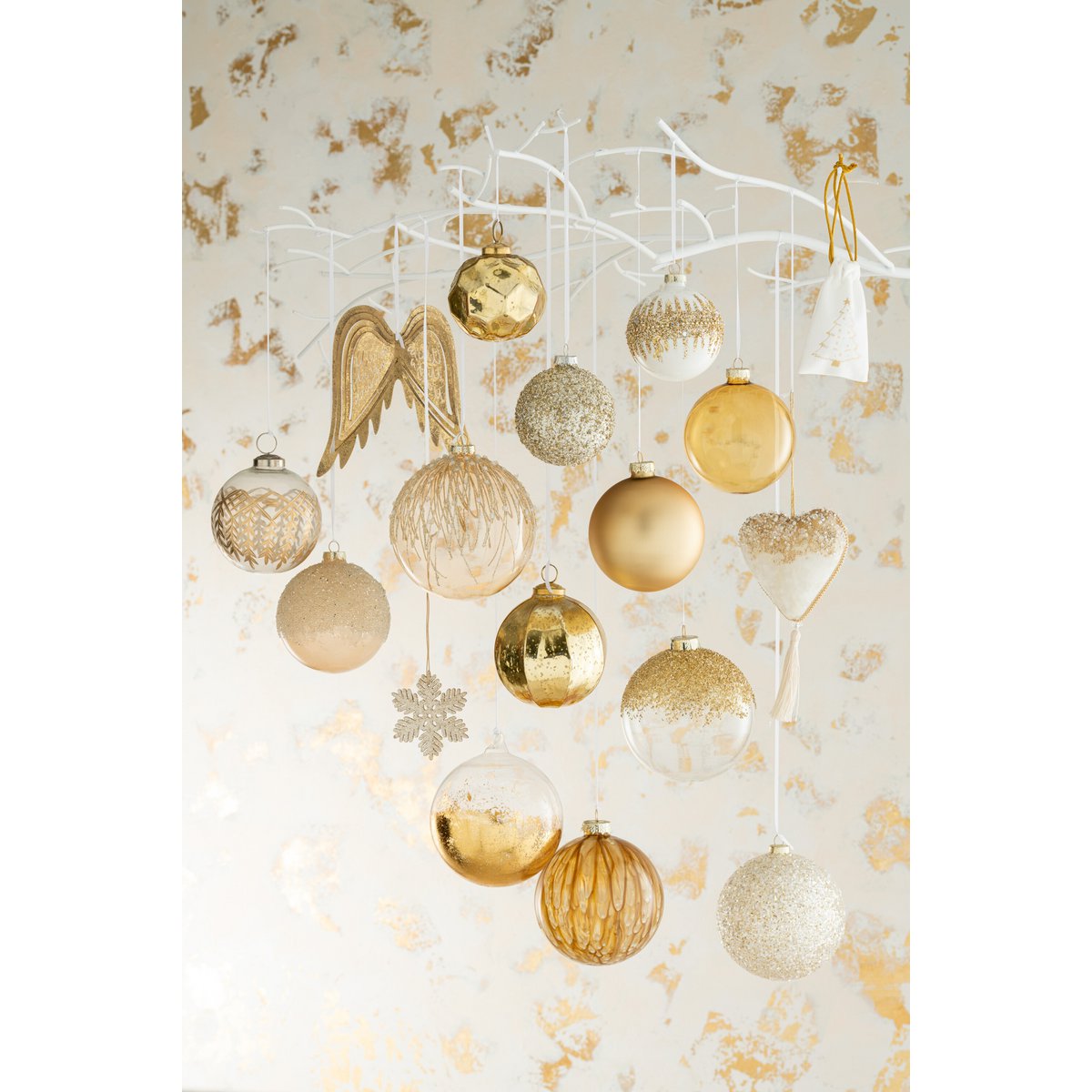 J-Line - Doos Van 4 Kerstballen - Glas - Glitter - Goud - Groot