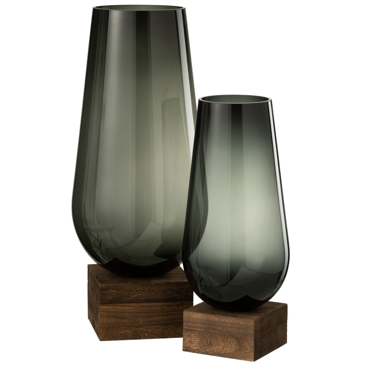 J-Line Vaas - Eno - Glas/Hout - Donkerbruin/Grijs - 59cm