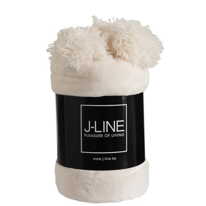 J-Line - Plaid Pompom - Polyester - Creme - 170x130 cm