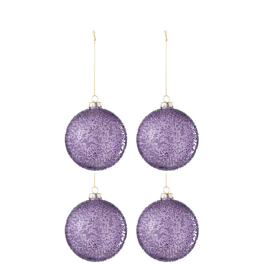 J-Line - Doos Van 4 Kerstballen - Glas - Mauve - Middelgroot