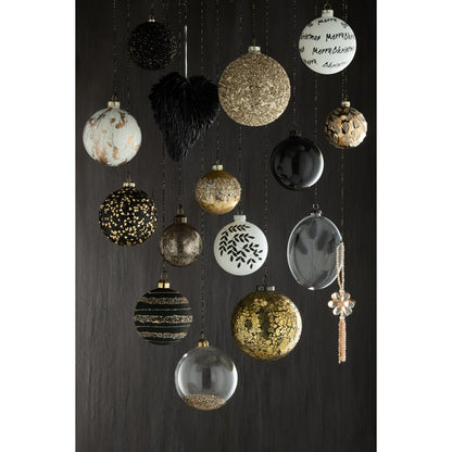 J-Line - Doos Van 4 Kerstballen - Glas - Glitter - zwart/goud - Middelgroot