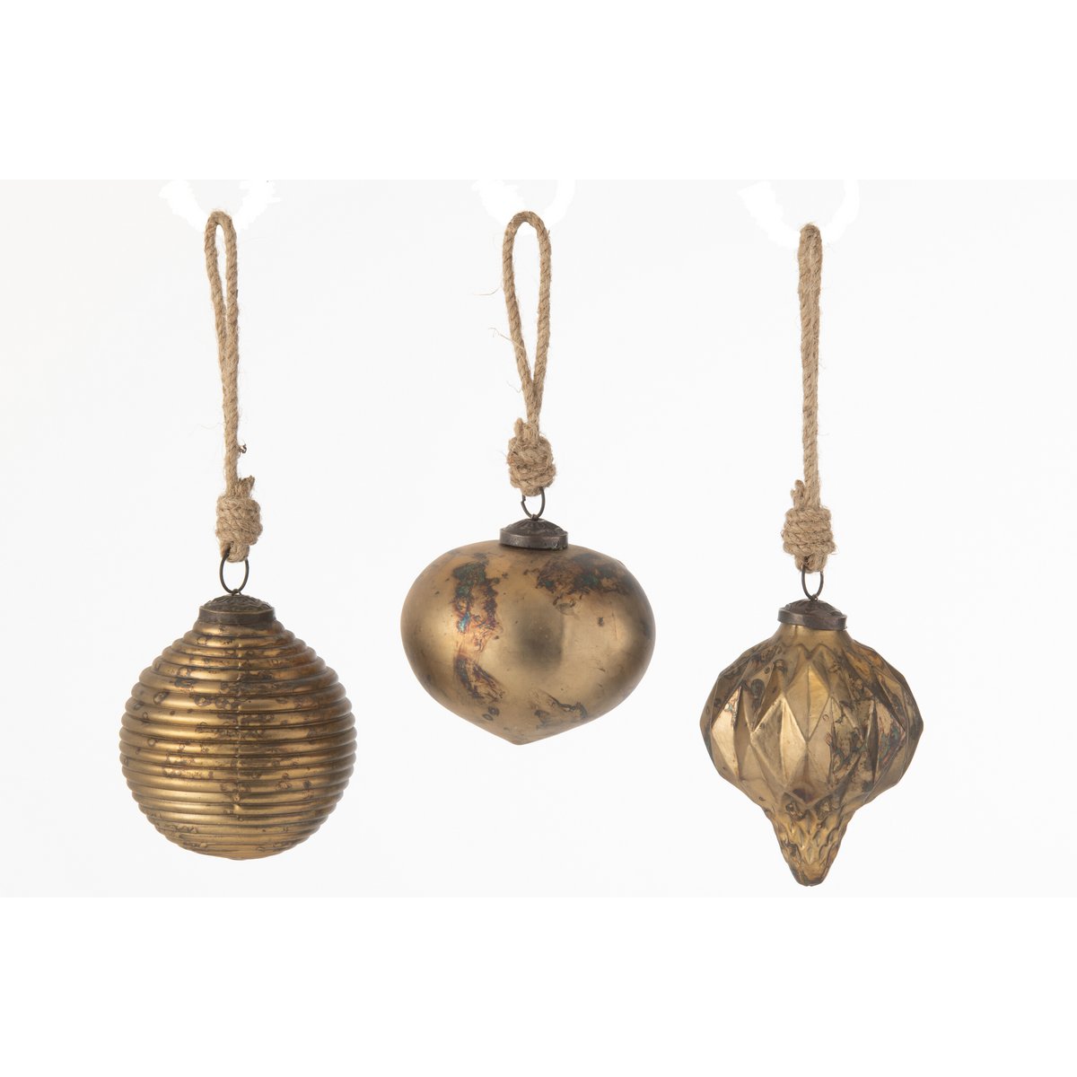 J-Line - doos van 3 Kerstballen - Glas - Antiek Goud - Groot