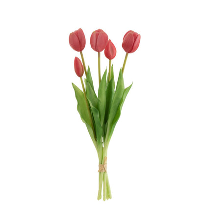 J-Line boeket tulpen, 5 stuks, felroze, medium, realistische kunstbloemen van PU.