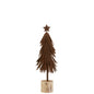 J-Line kerstboom op voet met ster, fluweel/hout bruin, 39 cm, rustieke en sfeervolle kerstdecoratie.