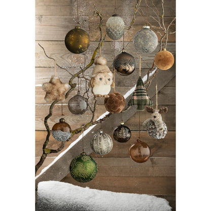 J-Line - Doos Van 4 Kerstballen - Glas - Fluweel - Antiek grijs/goud - Middelgroot