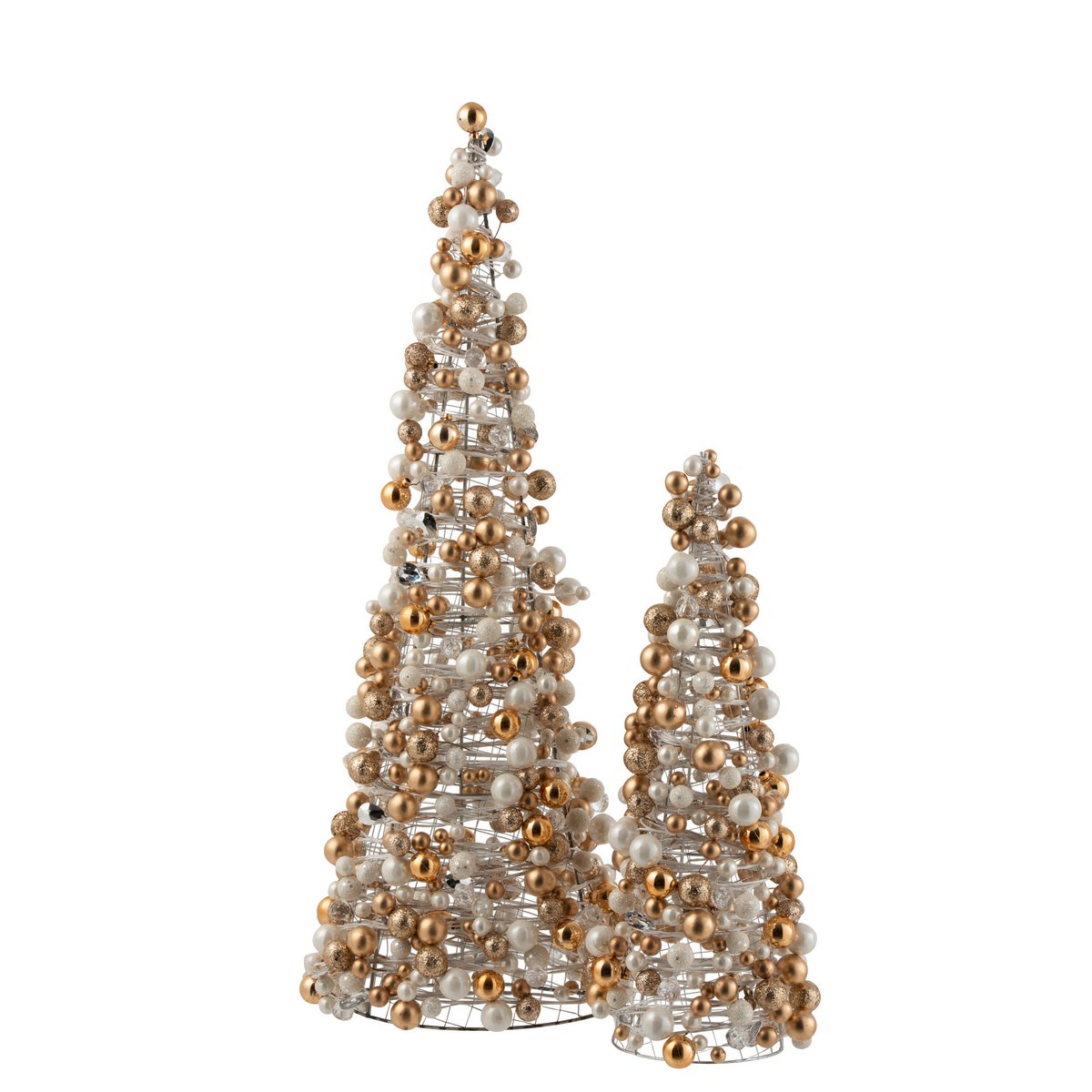 J-Line kerstboom van kunststof in ecru en goud, 70 cm, luxe en elegante kerstdecoratie.