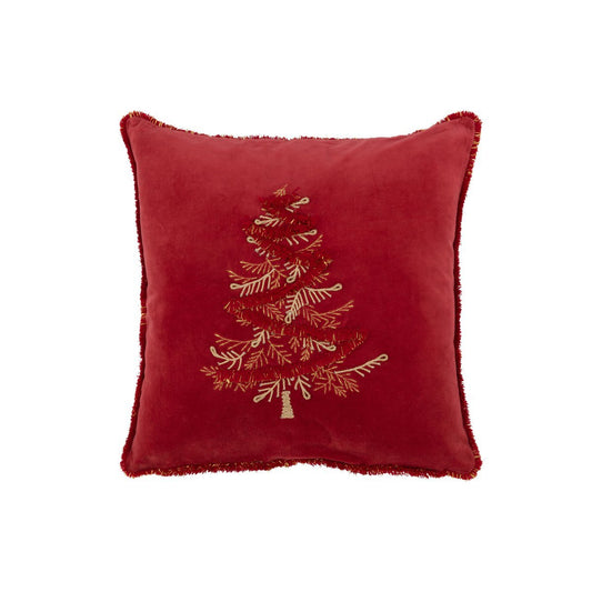 J-Line - kussen - Kerstboom - textiel - rood/goud