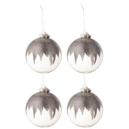 J-Line - Doos Van 4 Kerstballen - Glas - Transparant - Grijs - Groot