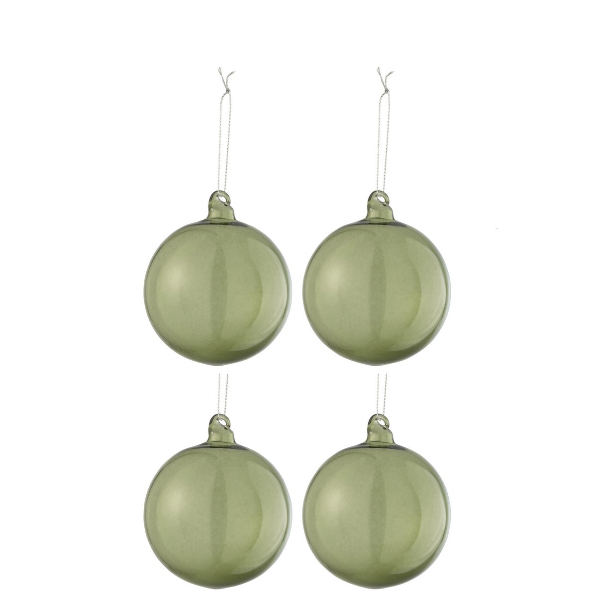 J-Line - Doos Van 4 Kerstballen - Glas - Transparant - Groen - Middelgroot