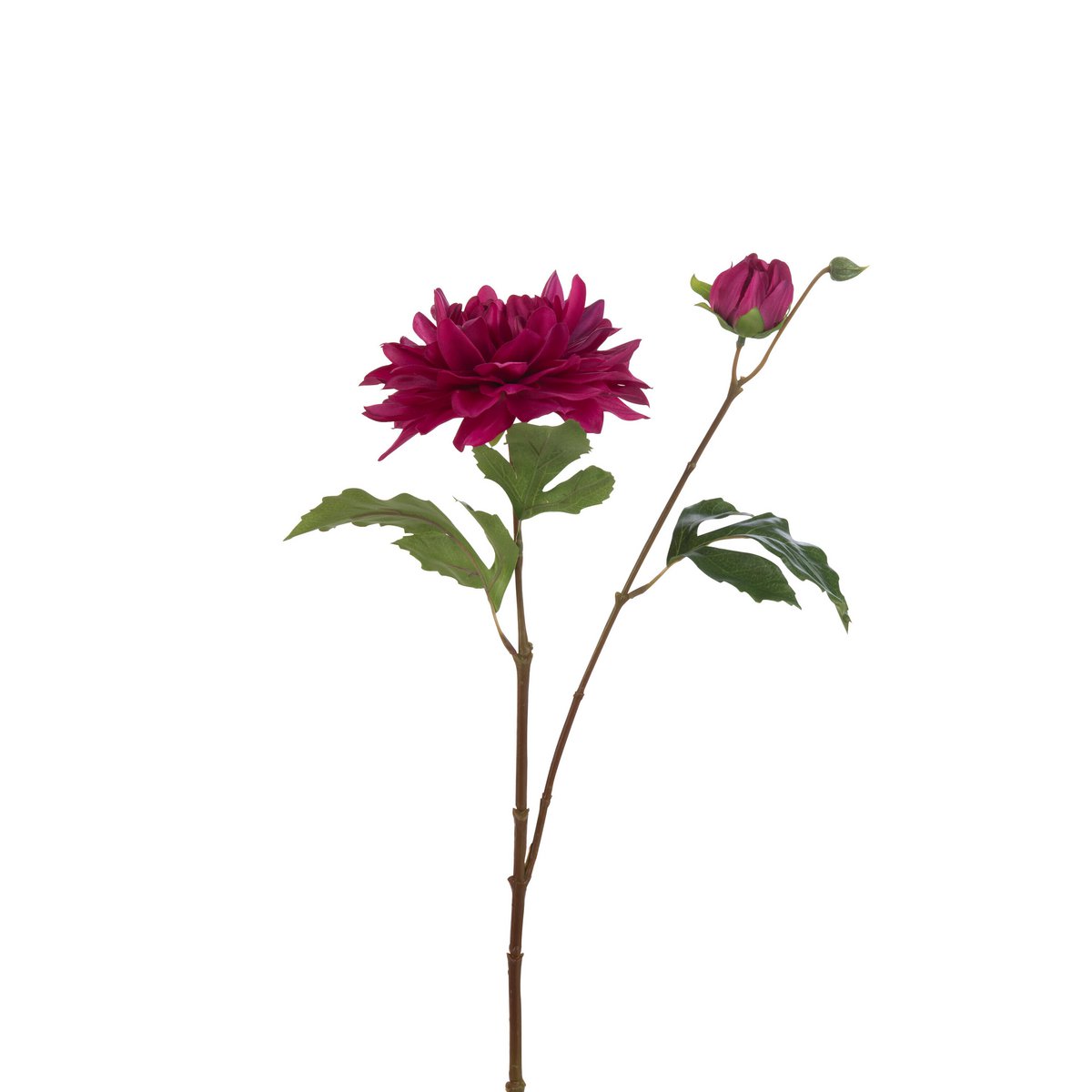 Kunstbloem Dahlia Lauwra van J-Line in fuchsia, gemaakt van kunststof, met gedetailleerde bloemen en bladeren voor een levendige en onderhoudsvrije decoratie.