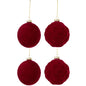 J-Line - Doos Van 4 Kerstballen - Velvet - Rood - Middelgroot