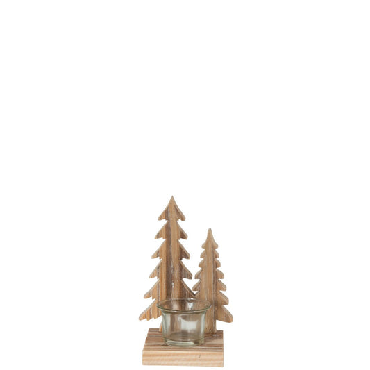 J-Line - Waxinehouder Kerstbomen - Hout - 18x11cm