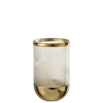 J-Line - Vaas/Windlicht - Glas - Transparant/Goud - 23cm